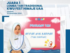 Selamat kepada Afifah Nur Rahmah atas Prestasi Juara 1 Lomba Tari Tradisional