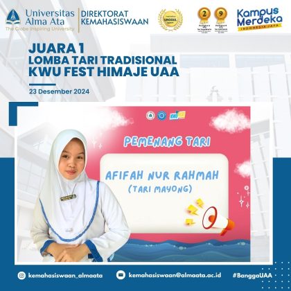 Selamat kepada Afifah Nur Rahmah atas Prestasi Juara 1 Lomba Tari Tradisional